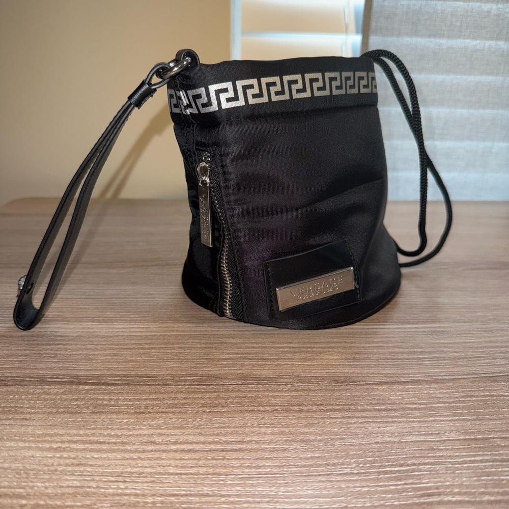 Versace Black and Silver Wristlet Clutch